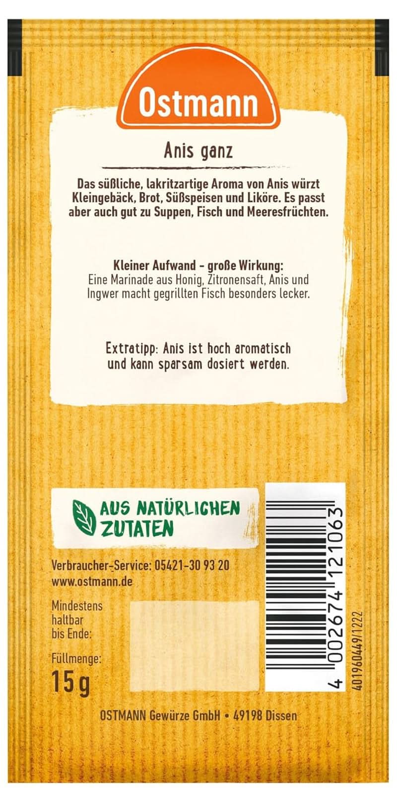 Ostmann - Graines d'anis, 15 grammes Condimente Naty Shop