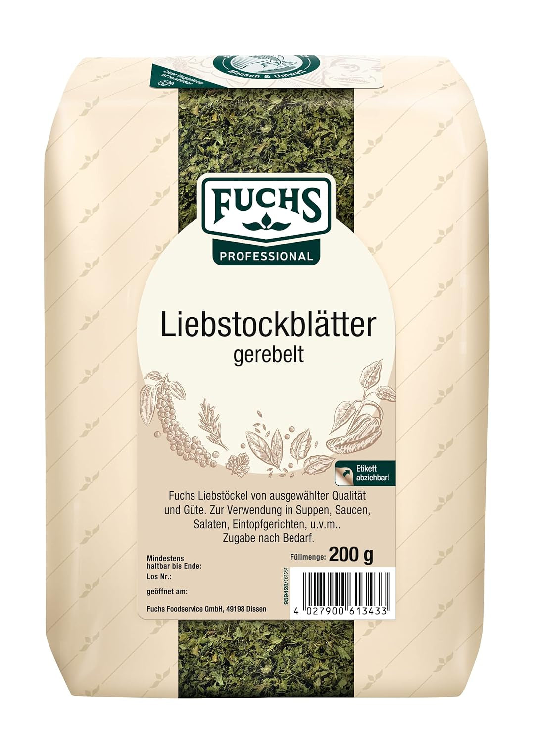 - Liebstockblätter gerebelt | Pour salzarme Küche geeignet, passt zu Eintöpfen oder Salaten | Qualité professionnelle pour grossistes | 0,25 kg dans un sac recyclable