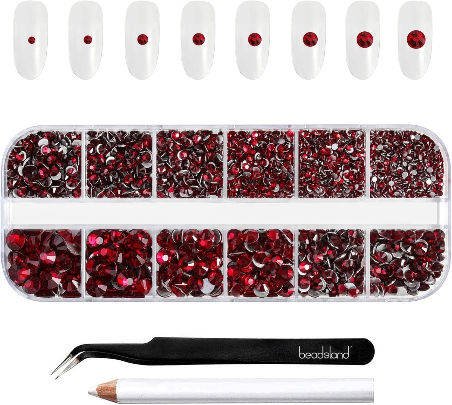 Beadland 2500Pcs Verre Nailart Strasssteine ​​​​Kristall Flatback Edelsteine ​​​​Runde, ​​​​pour Handwerk Gemischt 8 Größen SS4 ~ SS30 Mit Picking Pinzette Und Stift (Kristall Weiss)