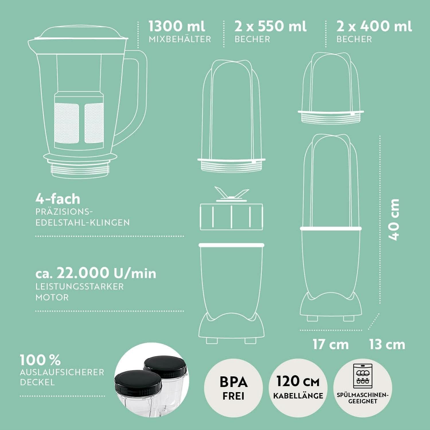 Gourmetmaxx Mr Magic Blender, Smoothie Maker avec pack d'accessoires Xxl Naty Shop