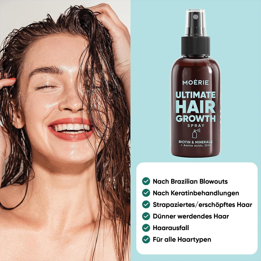 MOÉRIE Spray minéral ultime pour la croissance des cheveux pour des cheveux plus longs, plus épais et plus fournis - avec biotine et caféine - Produits capillaires végétaliens, sans paraben, tous types de cheveux, inverse la chute des cheveux - 2 mois d'approvisionnement Soins capillaires Naty Shop