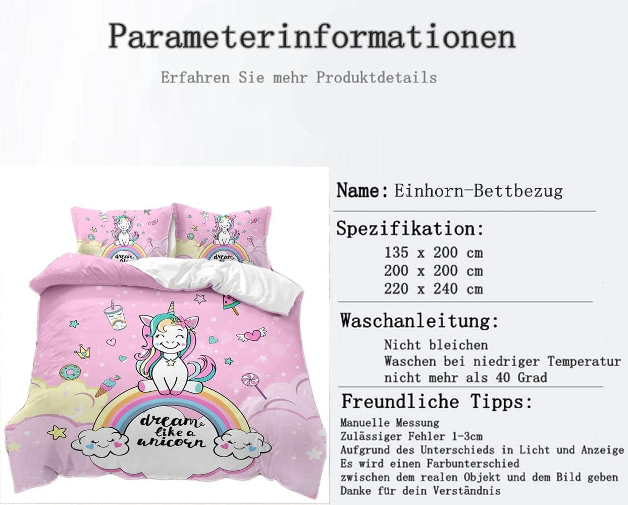 Literie fille Licorne, 2 taies d'oreiller Literie - enfant Naty Shop