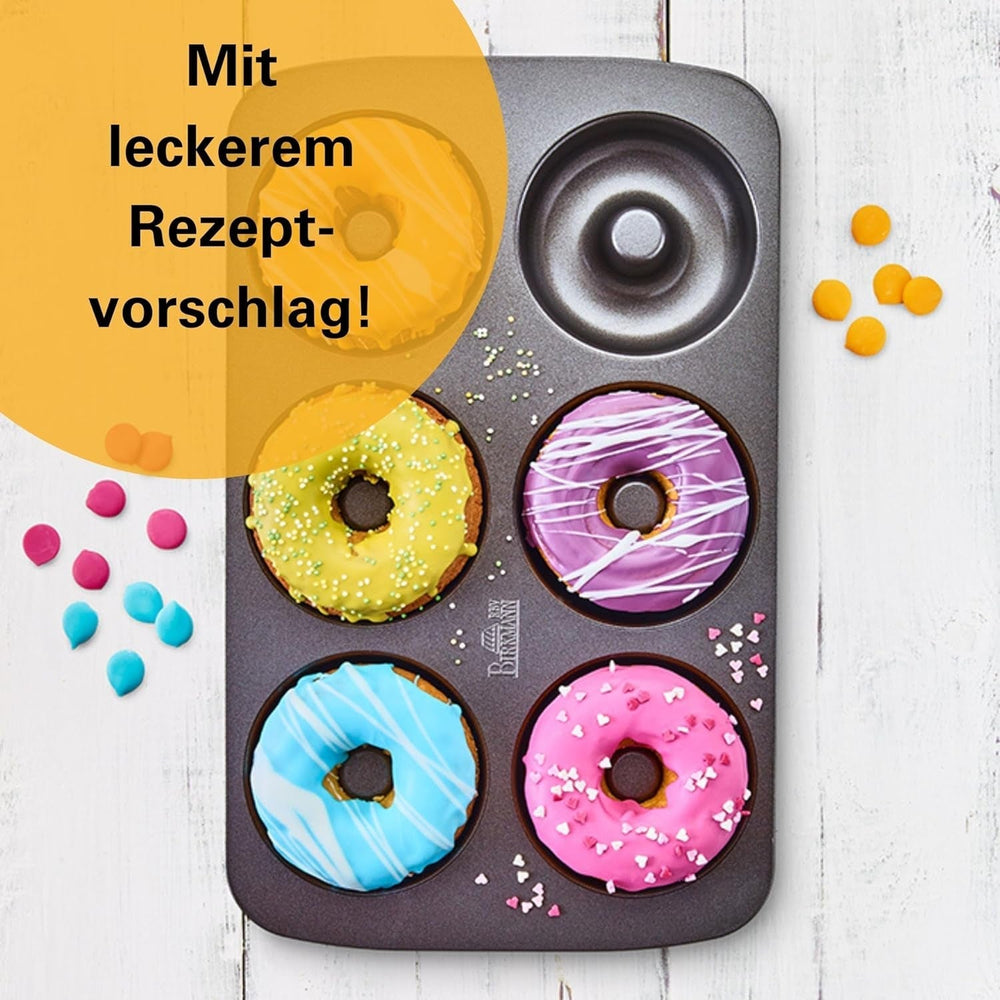 Birkmann, Easy Baking, Donutblech, Backform Für 6 Donuts, Mit Hochwertiger Antihaftbeschichtung, Ø 9 Cm, Mit Rezept, 881631 Moules et plaques pour la cuisson Naty Shop