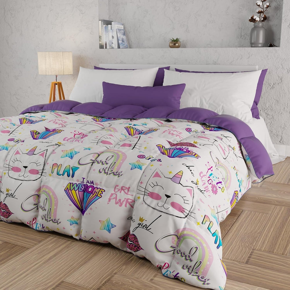 PETTI Artigiani Italiani - Couette d'hiver, Couette d'hiver, Double face, Impression monochrome et numérique, microfibre 100% hypoallergénique, Made in Italy Couettes et couettes Naty Shop