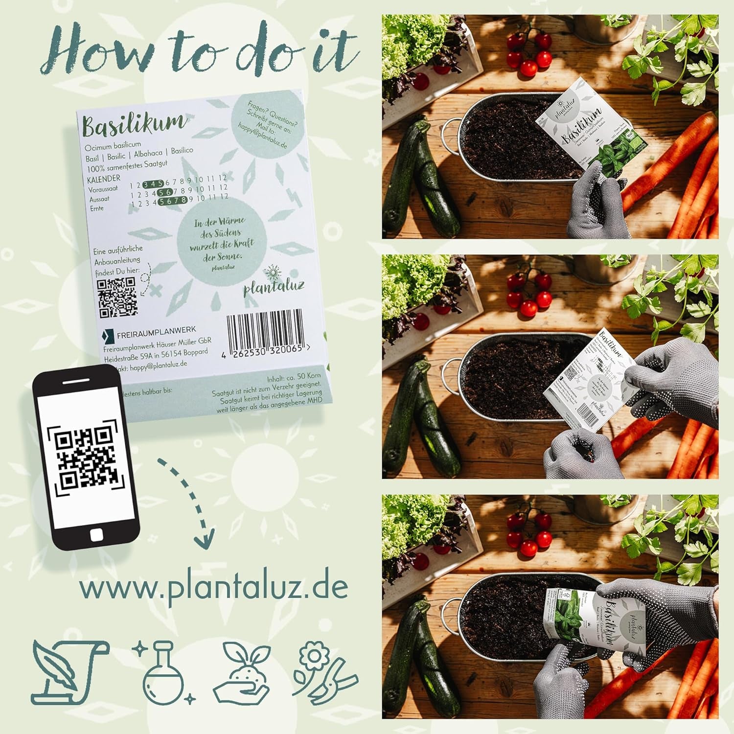 Plantaluz Premium Bio Seed Set P04 - Set de graines de légumes et d'herbes méditerranéennes avec 10 variétés pour jardin, balcon et plates-bandes surélevées - Y compris des bâtons de plantation FSC - Graines biologiques pollinisées et sans OGM