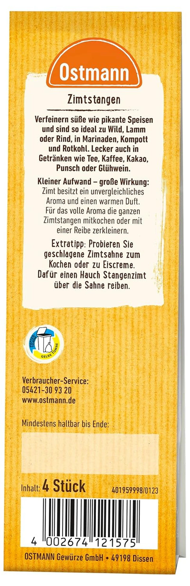 Ostmann Gewürze Zimtstangen, 4 pièces