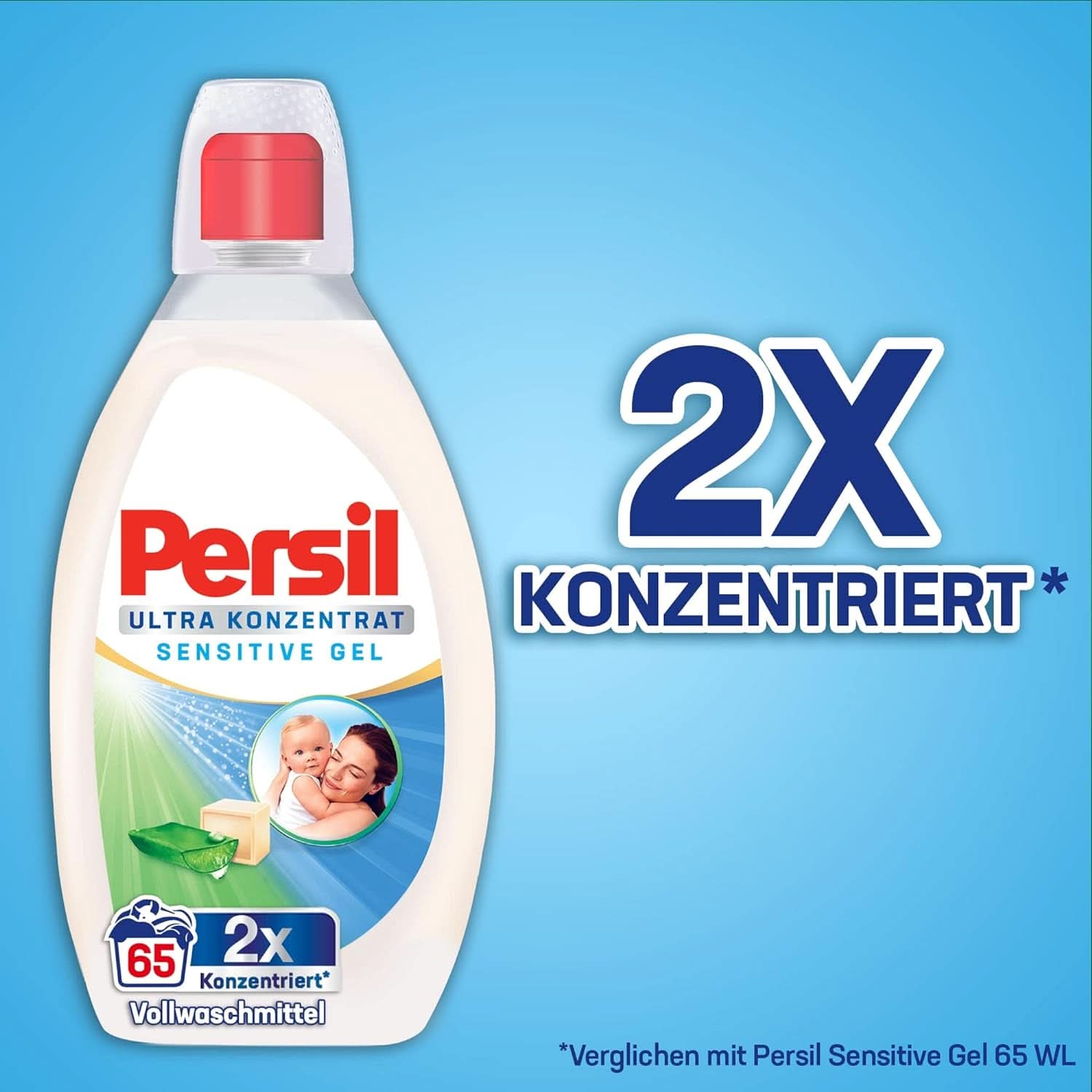 Persil Ultra Concentrate Sensitive Gel (130 lavages), Lessive liquide pour allergies et bébés dans un flacon plus petit pour moins de plastique, Élimine les taches difficiles, Testés dermatologiquement Détergents à lessive Naty Shop