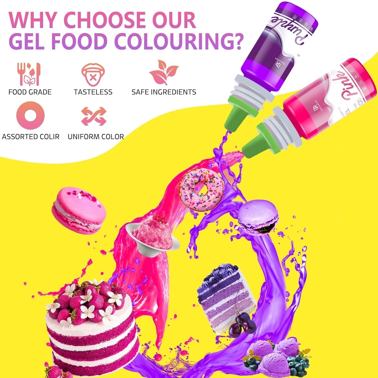 Colorant alimentaire en gel - 26 couleurs de colorant alimentaire en gel concentré pour la décoration de gâteaux, la pâtisserie, les biscuits, les macarons - Colorant alimentaire sans sucre pour les boissons, la décoration de gâteaux, le slime DIY, les œufs de Pâques - 6 ml chacun