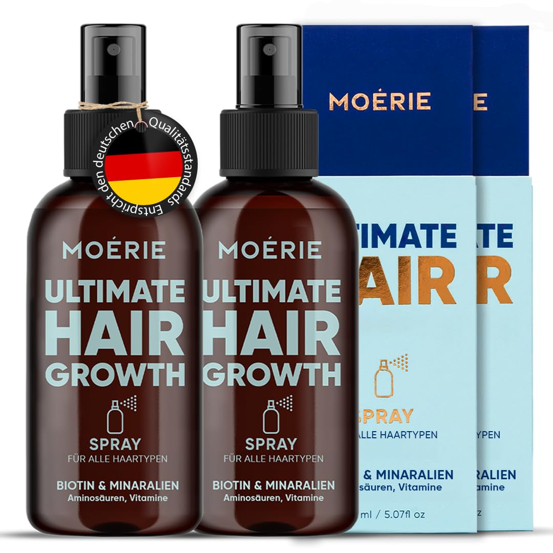 MOÉRIE Spray minéral ultime pour la croissance des cheveux pour des cheveux plus longs, plus épais et plus fournis - avec biotine et caféine - Produits capillaires végétaliens, sans paraben, tous types de cheveux, inverse la chute des cheveux - 2 mois d'approvisionnement de soins capillaires Naty Shop Double Set