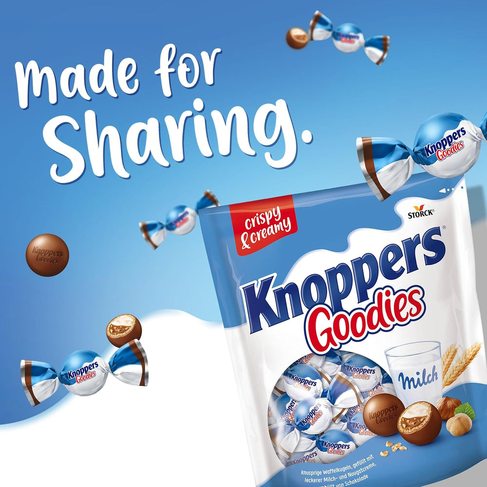 Knoppers Goodies Crunchy Minis – 1 x 180g – boules de gaufrettes croustillantes fourrées de morceaux de noisettes, de lait et de crème de nougat, enrobées de chocolat