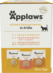 Applaws Sachets de nourriture humide naturelle pour chats, sélection de bouillon de poulet en paquet multiple - 12 sachets x 70 g
