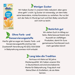 Alete Conscious Baby Biscuits, 8 mois et plus, biscuits au beurre de blé pour bébés, petits biscuits à collation idéalement emballés, parfaits pour les déplacements et à temps, 1 x 180 g (paquet de 2)