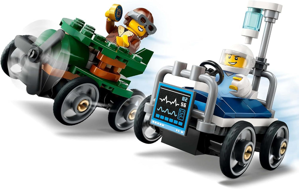 LEGO City Avion contre. Kit de voiture de course avec lit d'hôpital - Boîte à savon pour garçons et filles à partir de 5 ans - Jeu de construction avec 2 figurines - Cadeau d'anniversaire et de vacances 60459 Jeux de construction Besuche den LEGO-Store