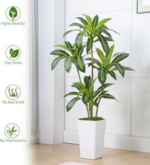 Künstliche Drachenbaum Pflanzen,Kunstpflanzen Groß Mit Weißes Hohes Pflanzgefäß,Kunstpflanzen Wie Echt Für Drinnen Und Draußen Haus Büro Moderne Deko,Artificial Plants Pflegeleicht (150Cm)
