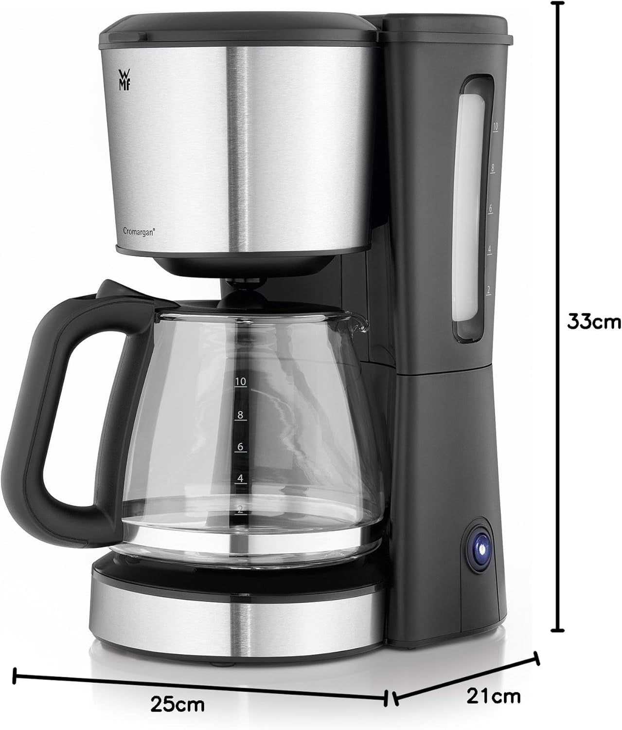Machine à expresso WMF Bueno avec carafe en verre, café filtre, 10 tasses, bouton marche/arrêt, système anti-goutte, filtre oscillant, arrêt automatique, plaque chauffante, 1000 W