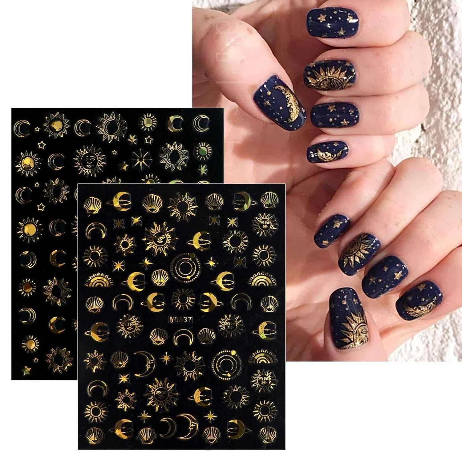 JMEOWIO Nagelsticker Mond Stern Sonne 10 Blatt Nail Art Sticker Selbstklebend Nagelaufkleber Bunt Dekoration Nageldesign Zubehör