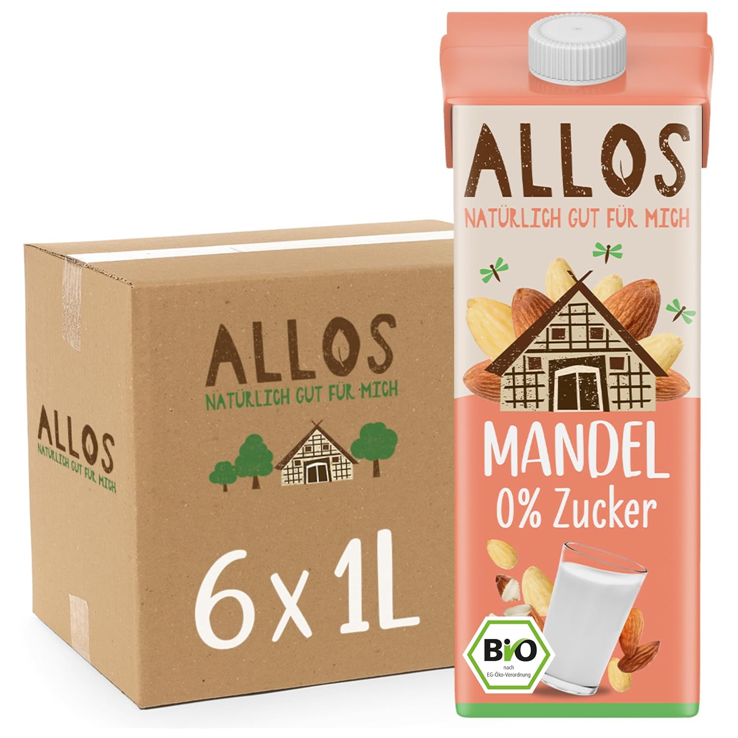 Allos Mandeldrink sans Zucker | Mandel Drink Natur | Boire à la base de Pflanzen | Mandel | Boisson végétalienne | sans lactose | 1 litre (6 pièces)
