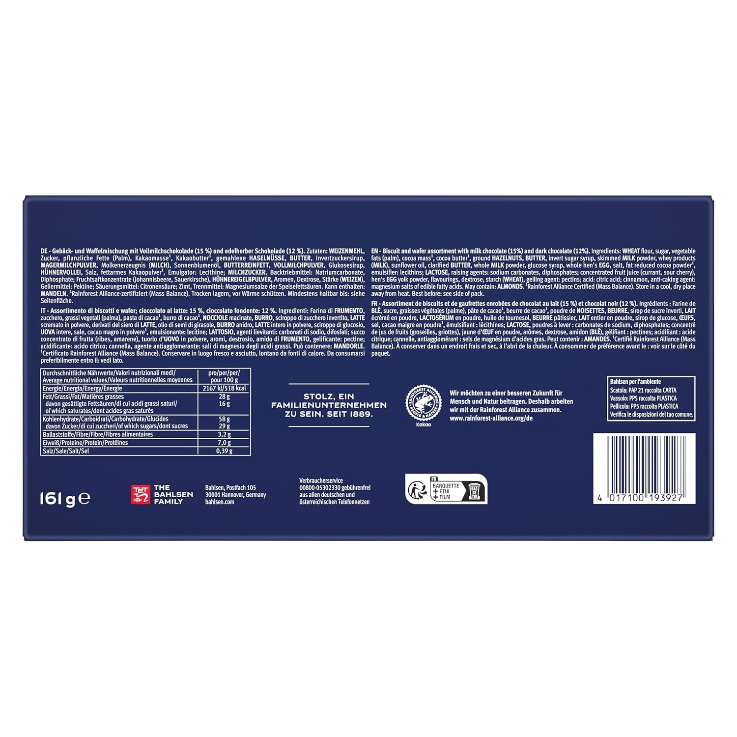 Bahlsen Favourite Collection S Pack de 6 Biscuits Croquants & Mélange de Gaufrettes Chocolat Noir Lait (6 x 161g / 966g)