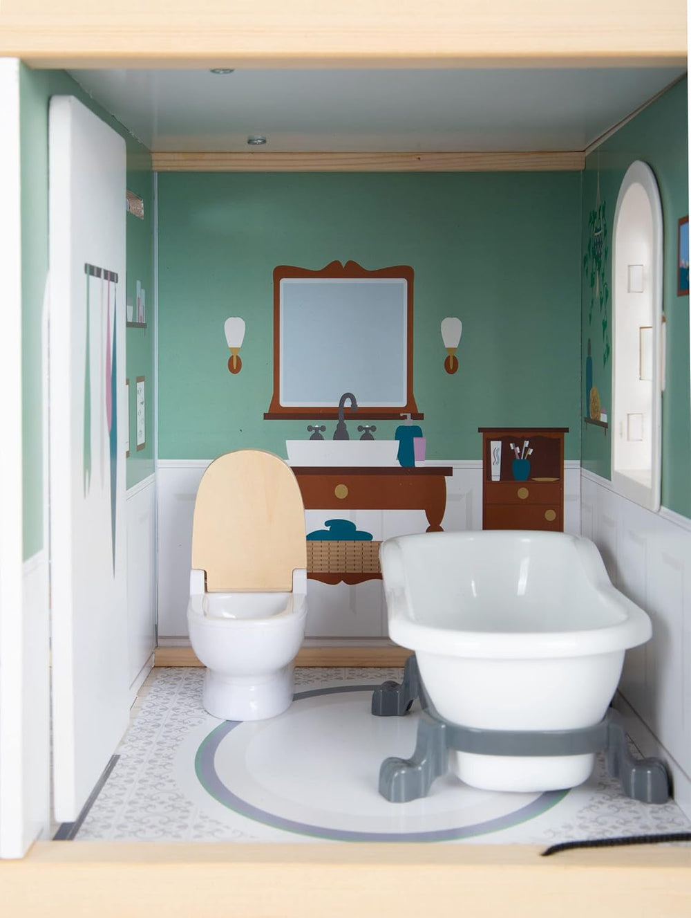 Small Foot Maison de poupée Maison de ville en bois à 3 étages avec façade ouverte et 12 meubles pour 3 ans et plus 11802 Maisons de poupée gris blanc Naty Shop