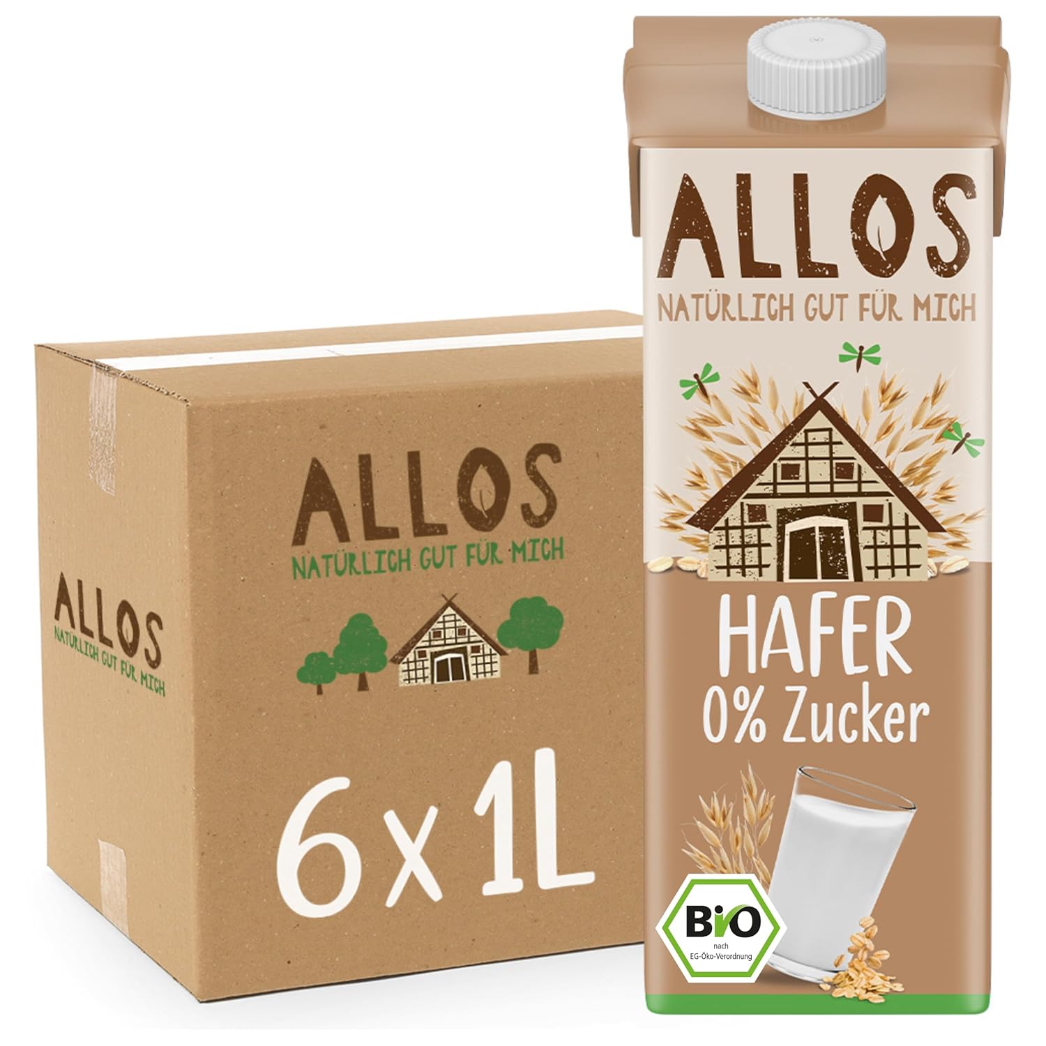 Allos Mandeldrink sans Zucker | Mandel Drink Natur | Boire à la base de Pflanzen | Mandel | Boisson végétalienne | sans lactose | 1 litre (6 pièces)