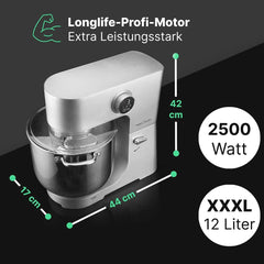 Proficook® Machine de cuisine avec XXL 12L Schüssel | Machine à laver avec moteur Longlife-Profi 2500W | Métallurgie et affichage LED | Robot Culinaire Pour Bis Zu 8,5 Kg Pâte | 13 vitesses | PC KM 1254 Mère et Enfant Naty Shop