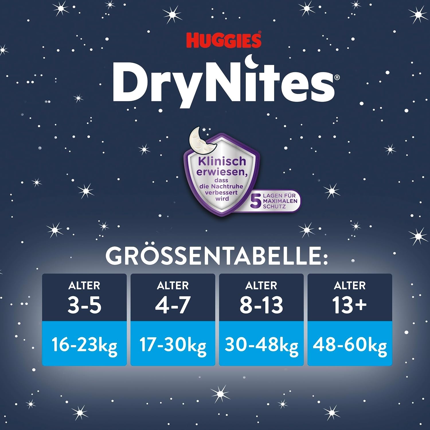 Huggies DryNites Couches d'énurésie nocturne pour filles de 13 à environ 17 ans (48-60 kg) 33 pièces (3 x 11) Pack mensuel Jumbo Couches XL