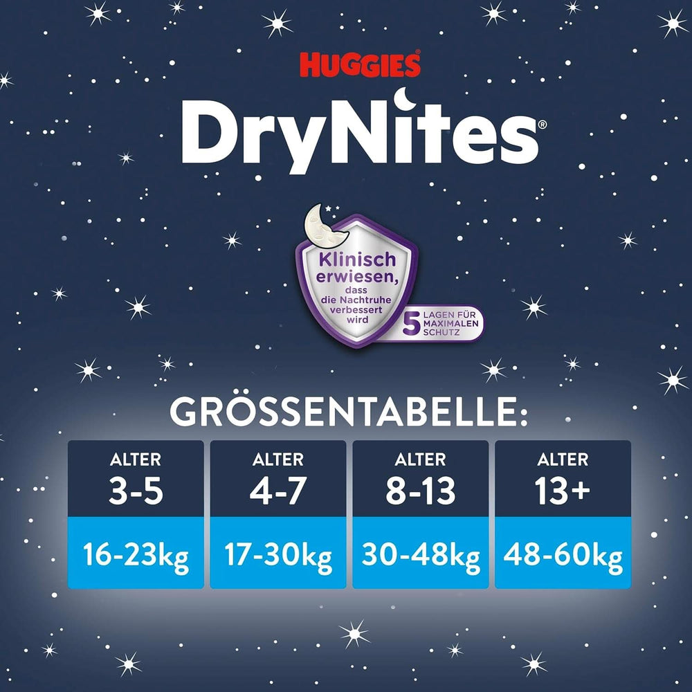 Couches de nuit HUGGIES Drynites, pour garçons 4-7 ans (17-30 kg), 30 pièces Naty Shop