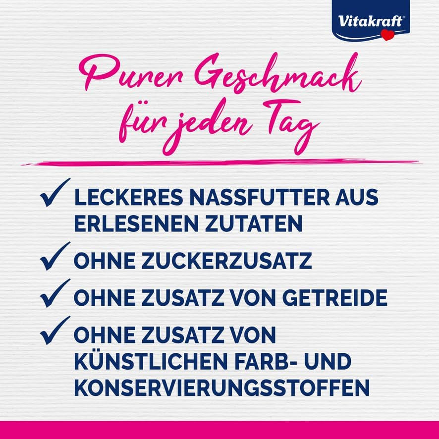 Vitakraft Poésie Classique, nourriture humide pour chat, nourriture pour chat en sauce, au poulet, à la dinde, au bœuf, au saumon, sans sucre ajouté et céréales (1 paquet de 12 x 85g)