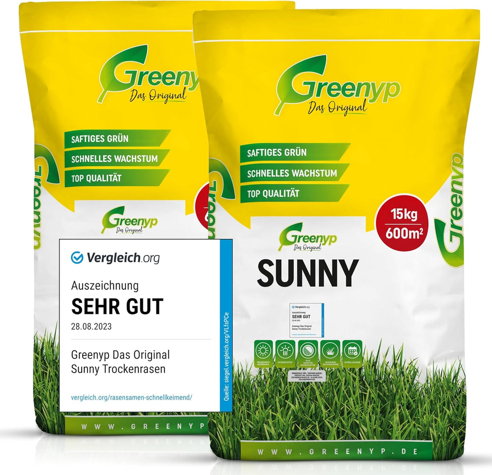 Greenyp® Sunny I Dürreresistenter Trockenrasen I 0,2Kg Für 10M² I Grassamen Rasensamen Rasensaat Gras Nachsaat Schnellkeimend