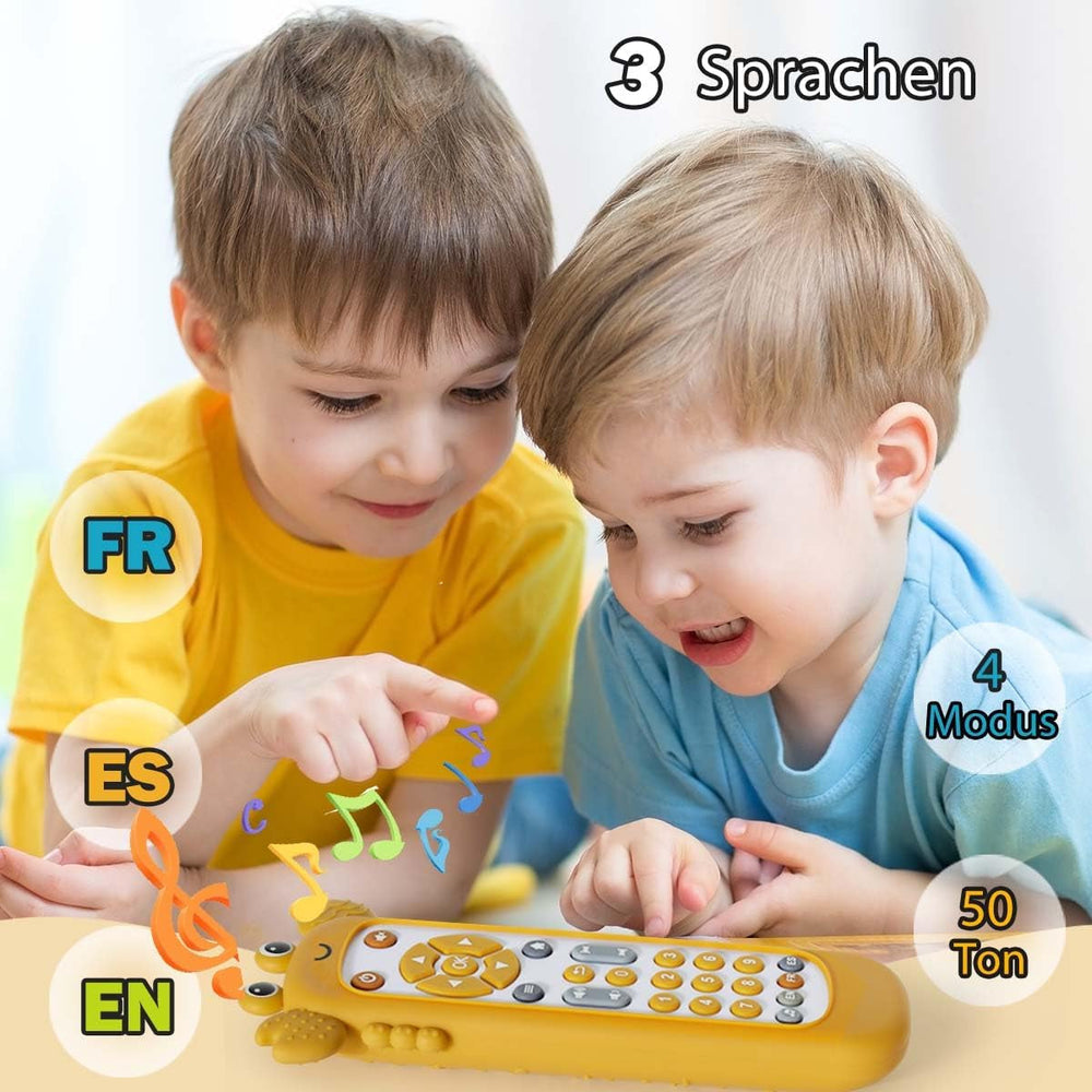 Jouet télécommandé pour bébé avec lumière et musique, anneau de dentition en silicone souple, joli tapis d'éveil, jeu musical télécommandé réaliste en 3 langues, jouet éducatif précoce à partir de 6 mois