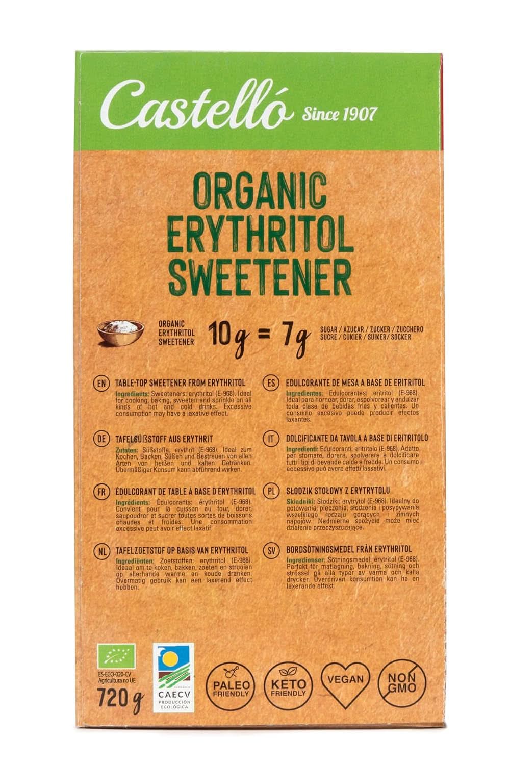Érythritol biologique naturel | 144 sachets de 5 G, 720 grammes au total Édulcorants Naty Shop