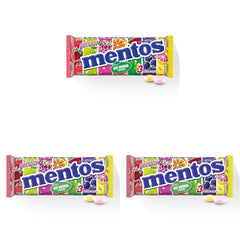 Mentos Fruit Dragees Orange Citron Fraise Bonbons à saveur de fruits à mâcher (3 rouleaux), végétalien (paquet de 3)