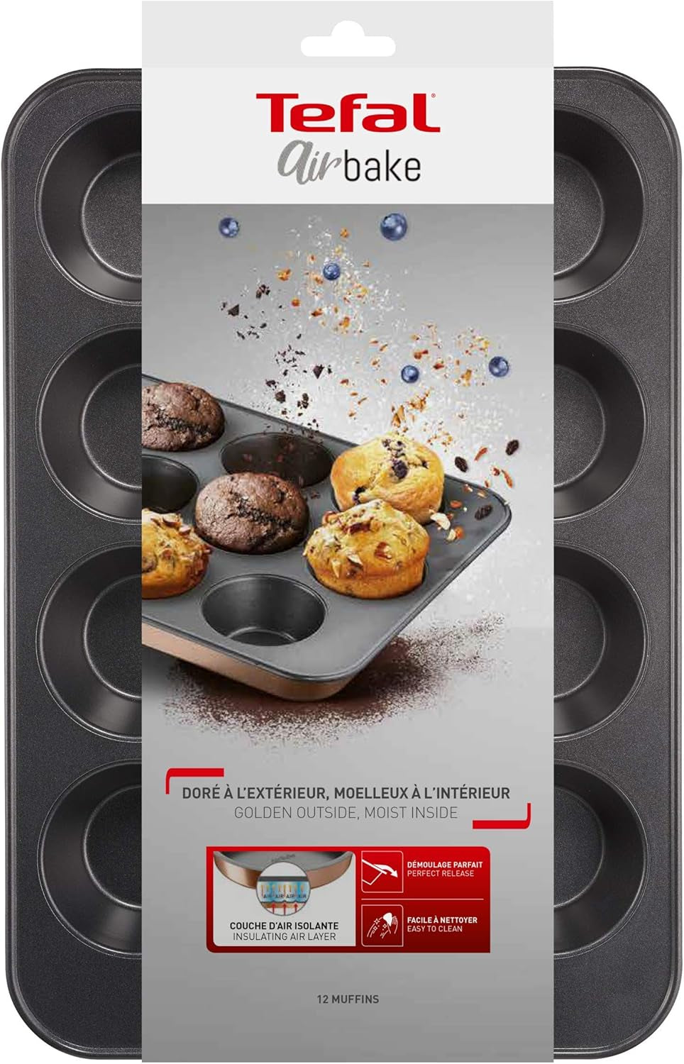 Tefal Airbake J2555014 Muffinform, Antihaftbeschichtung, Karbonstahl, Braun, 29 X 41 Cm Matrite si tavi pentru copt Naty Shop