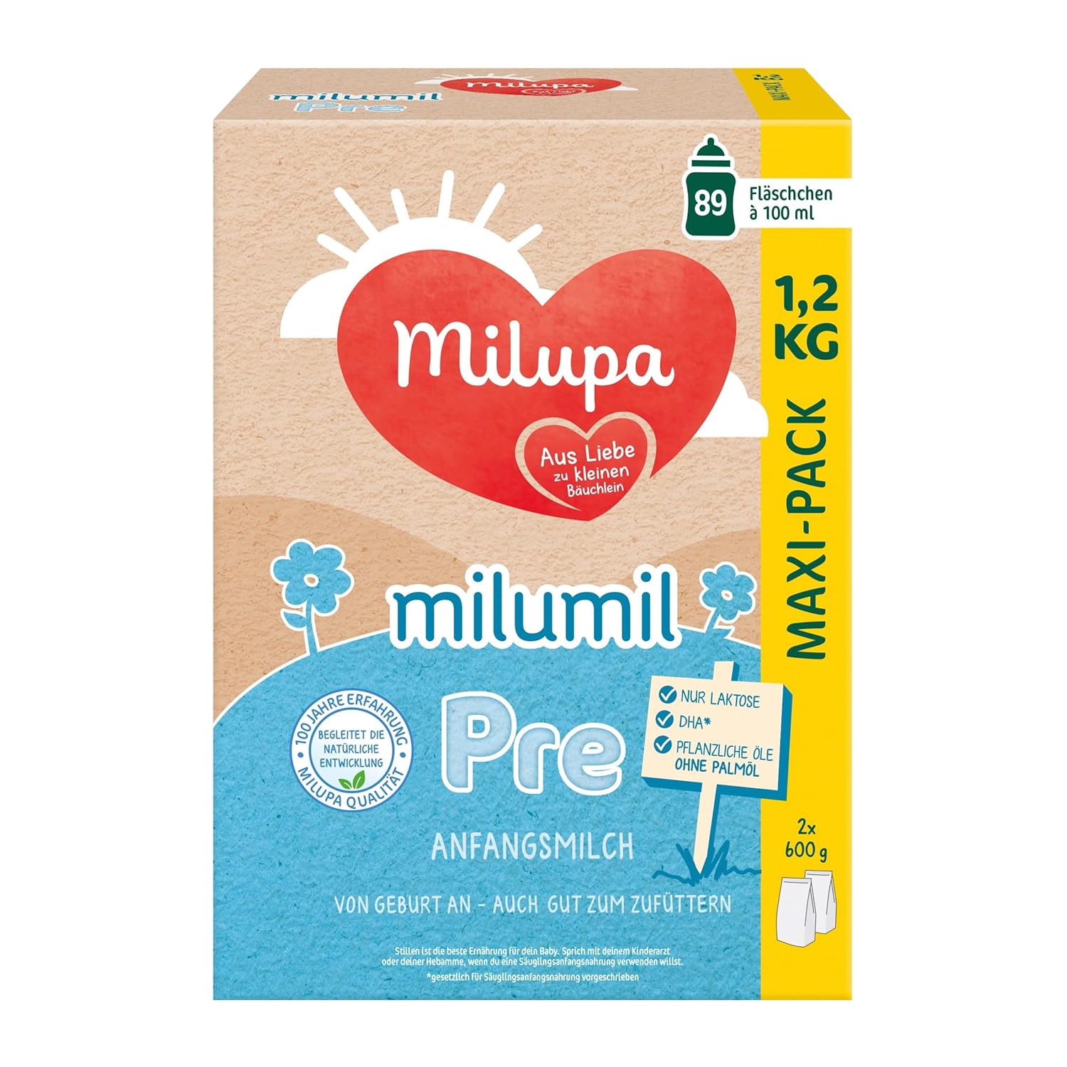 Milupa Milumil Pre, Lapte praf pentru bebeluși - Cu nutrienți importanți și fără ulei de palmier - 800 g Naty Shop 1.2 Kg Milumil Pre