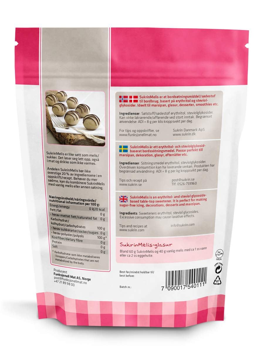 Sukrin Melis Zuckerersatz, Die Natürliche Alternative Zu Puderzucker Ohne Kalorien, 1Er Pack (1 X 400 G) Édulcorants Naty Shop