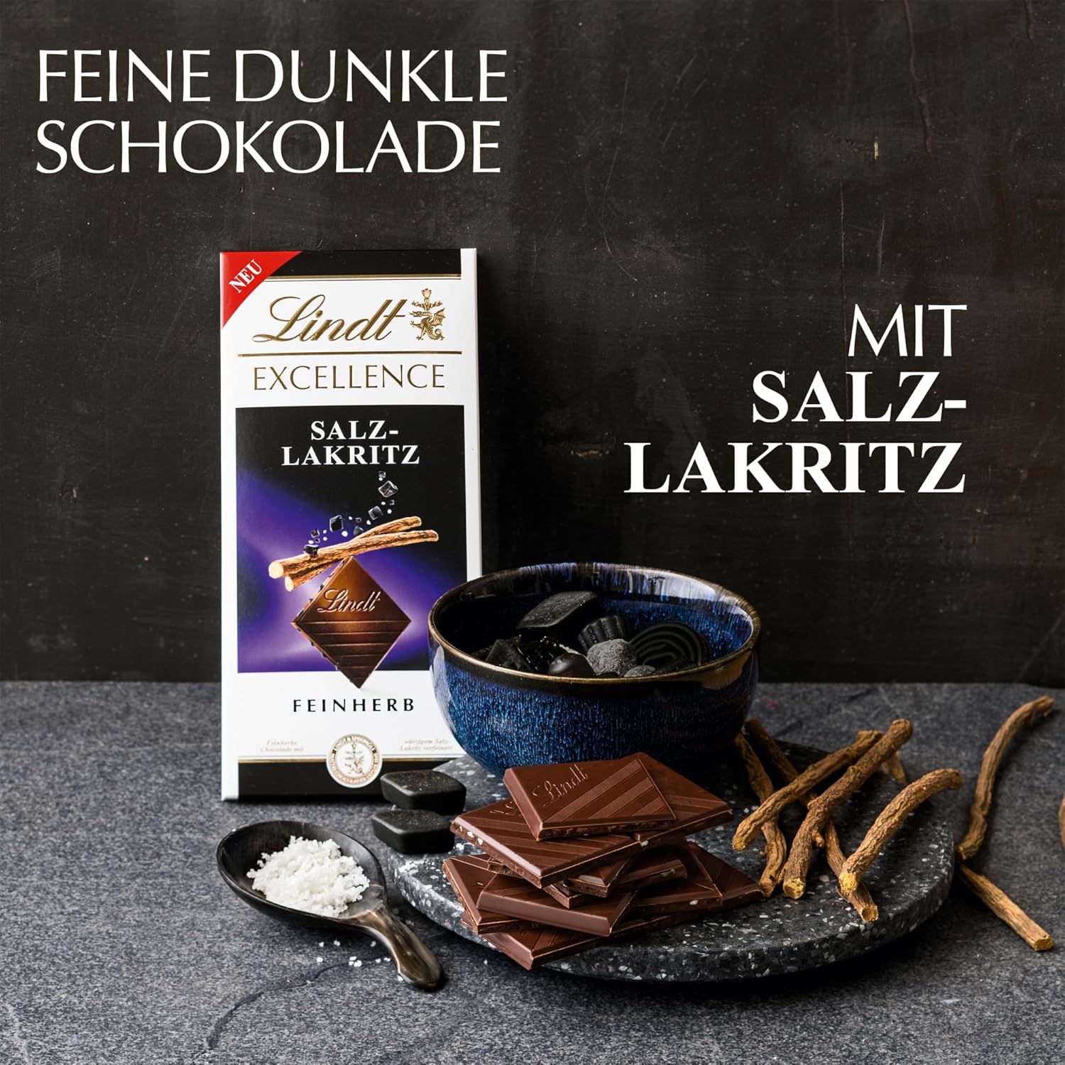 Lindt Excellence Bois Salé Doux - Barre de Chocolat Noir 100g - Goût Intense de Cacao