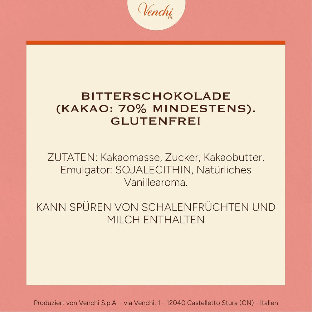 Venchi - Chocolat noir 70%, 78 g - Avec des mélanges de cacao sélectionnés - Sans gluten - Vegan