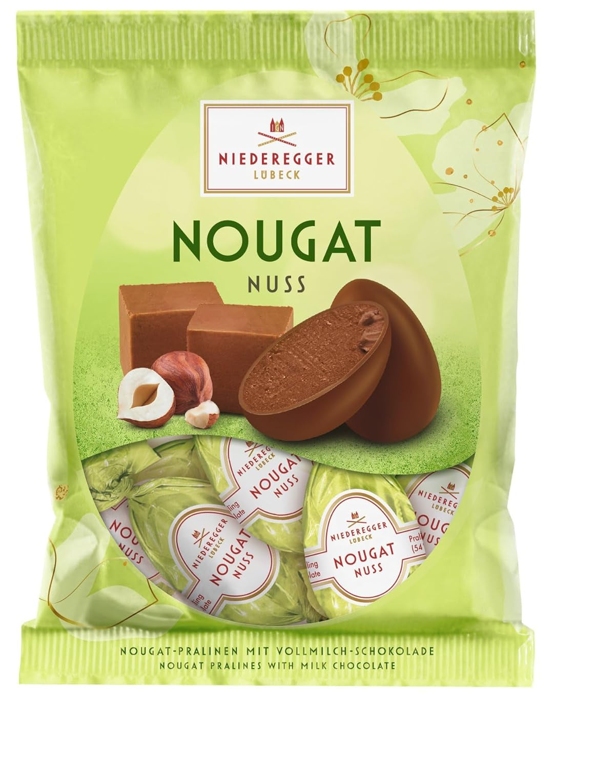 Niederegger | Œufs de nougat | 1x87g | Œufs aux noisettes et nougat enrobés de chocolat au lait | Cadeau de Pâques | Oeufs de Pâques