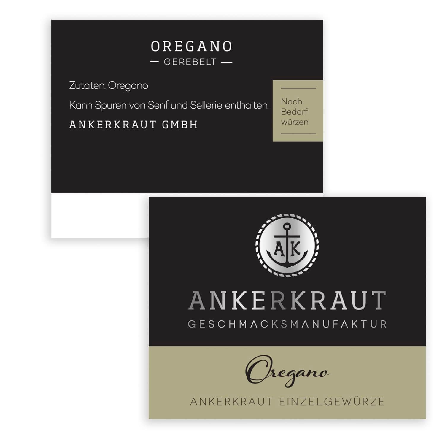 Ankerkraut Origan Gewürz, gerebelt séché, parfait pour la pizza, la soupe aux tomates et au poisson, Kräuter zum Würzen, cuisine méditerranéenne pour la maison, Lecker Kochen, 20g im Korkenglas