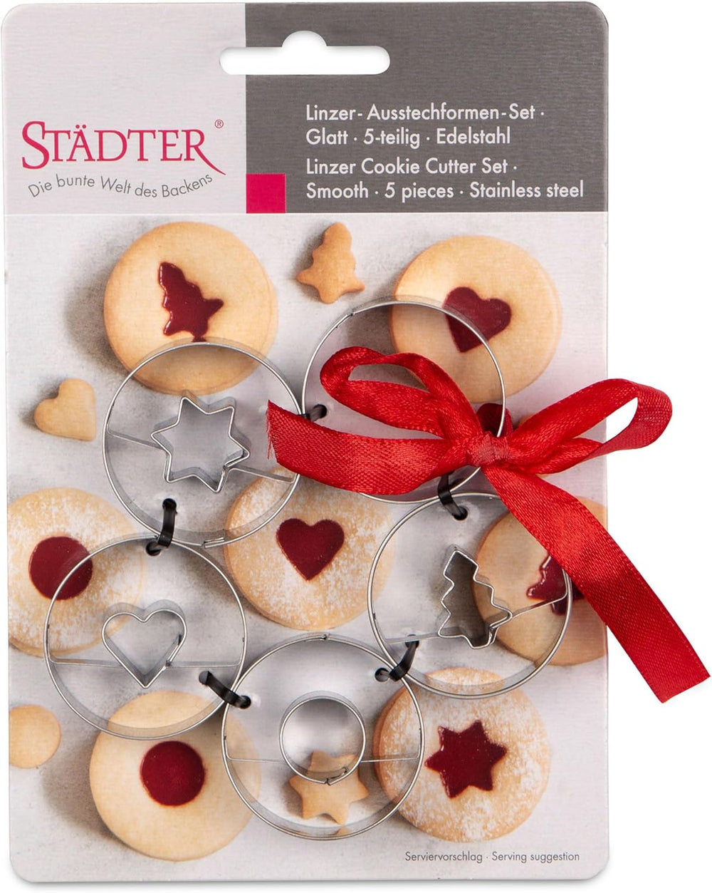 Lot de 5 boîtes à biscuits Städter Linzer, design Spitzbub, ​​acier inoxydable - diamètre 4 cm - hauteur 1,5 cm - convient pour la pâtisserie ou le bricolage, 954199, argent