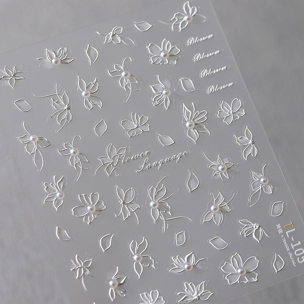 JMEOWIO 3D Nagelsticker Weiße Blumen Nail Art Sticker Selbstklebend Nagelaufkleber 5D Stereoskopisch Dekoration Nageldesign Zubehör 1 Blatt