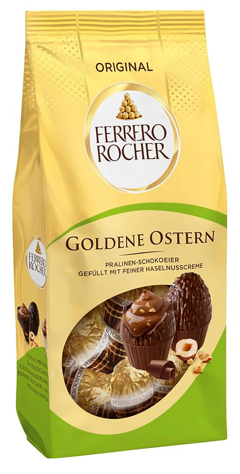 Ferrero Rocher Oeufs en Chocolat 90g – Chocolat au Lait avec Morceaux de Noisettes et Crème Fine de Cacao aux Noisettes – Oeufs de Pâques pour Nids de Pâques – Cadeau de Pâques – Chocolat de Pâques, Bonbons de Pâques