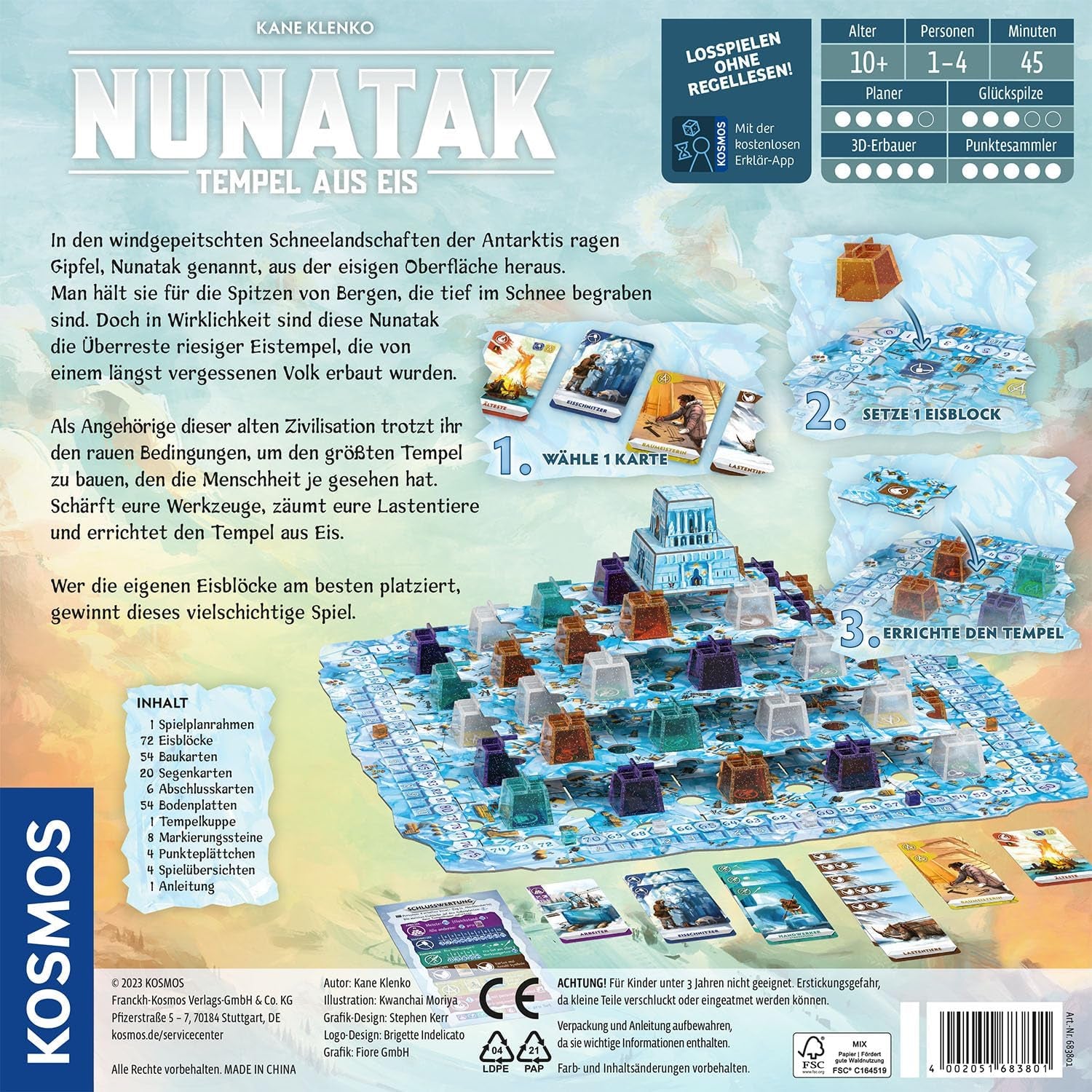 KOSMOS 683801 Nunatak - Temple de glace, jeu familial, configuration 3D cool, pièces de jeu de glace 3D, jeu de stratégie, jeu de société, jeu de fête