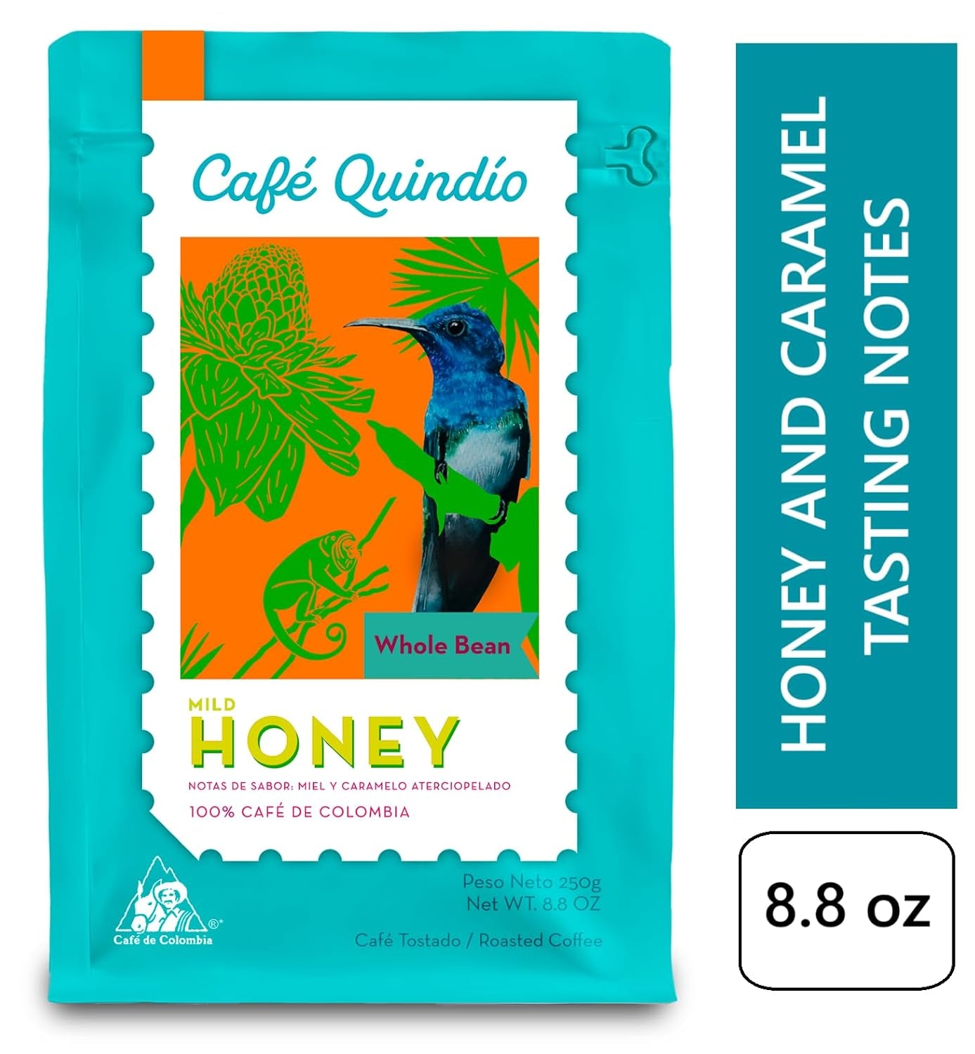 Café de spécialité Café Quindio - Grains de café 100% Arabica, Colombie - aux notes naturelles de miel léger (250g) - idéal pour les machines à café filtre ou porte-filtre
