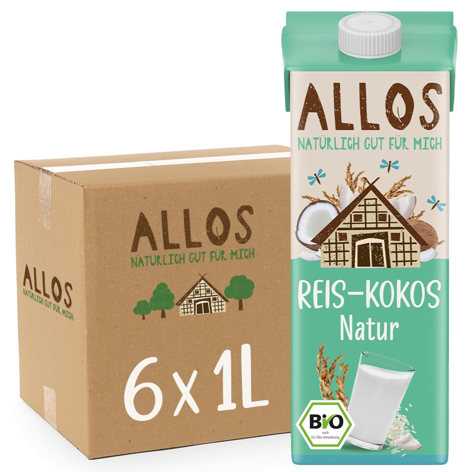 Allos Mandeldrink sans Zucker | Mandel Drink Natur | Boire à la base de Pflanzen | Mandel | Boisson végétalienne | sans lactose | 1 litre (6 pièces)