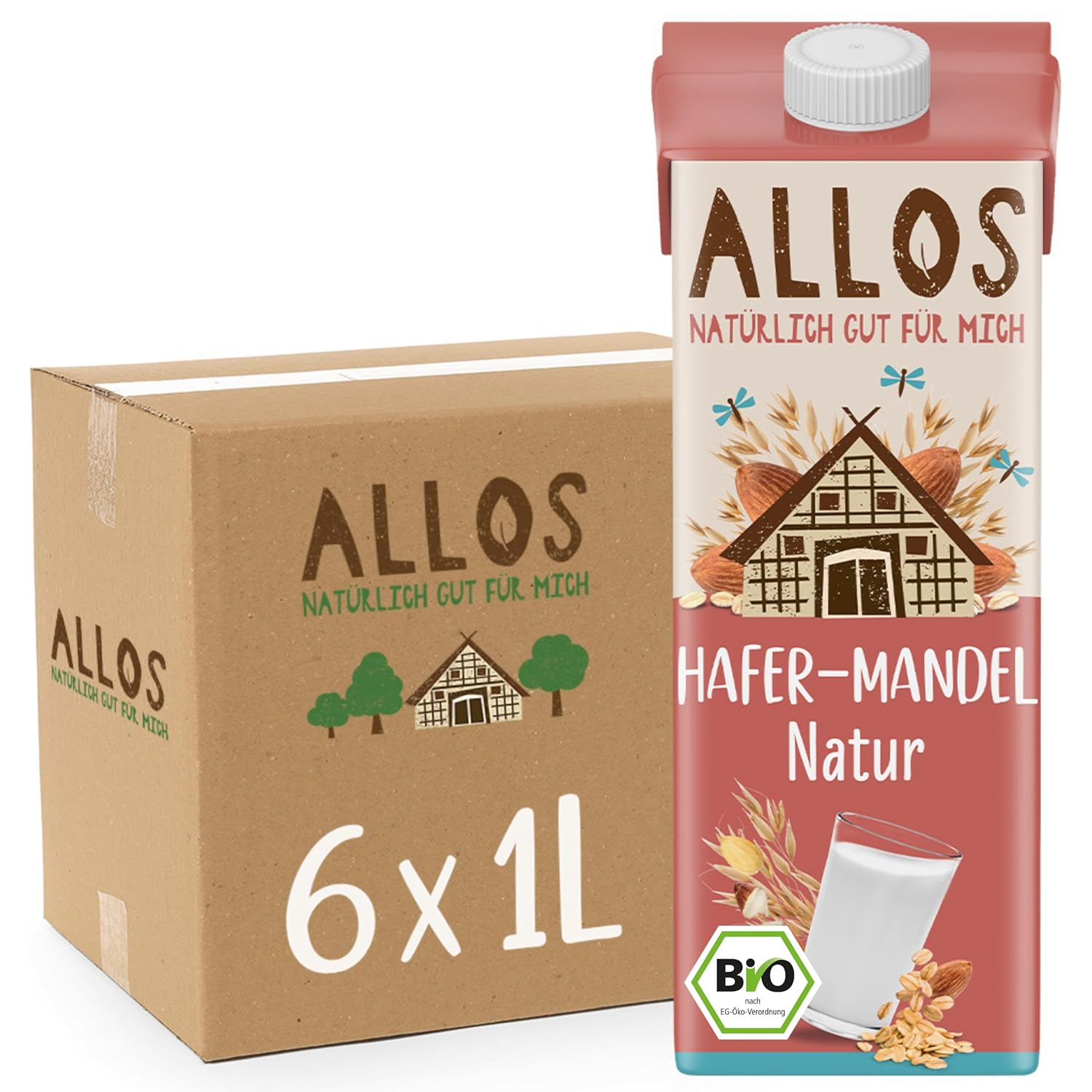 Allos Mandeldrink sans Zucker | Mandel Drink Natur | Boire à la base de Pflanzen | Mandel | Boisson végétalienne | sans lactose | 1 litre (6 pièces)