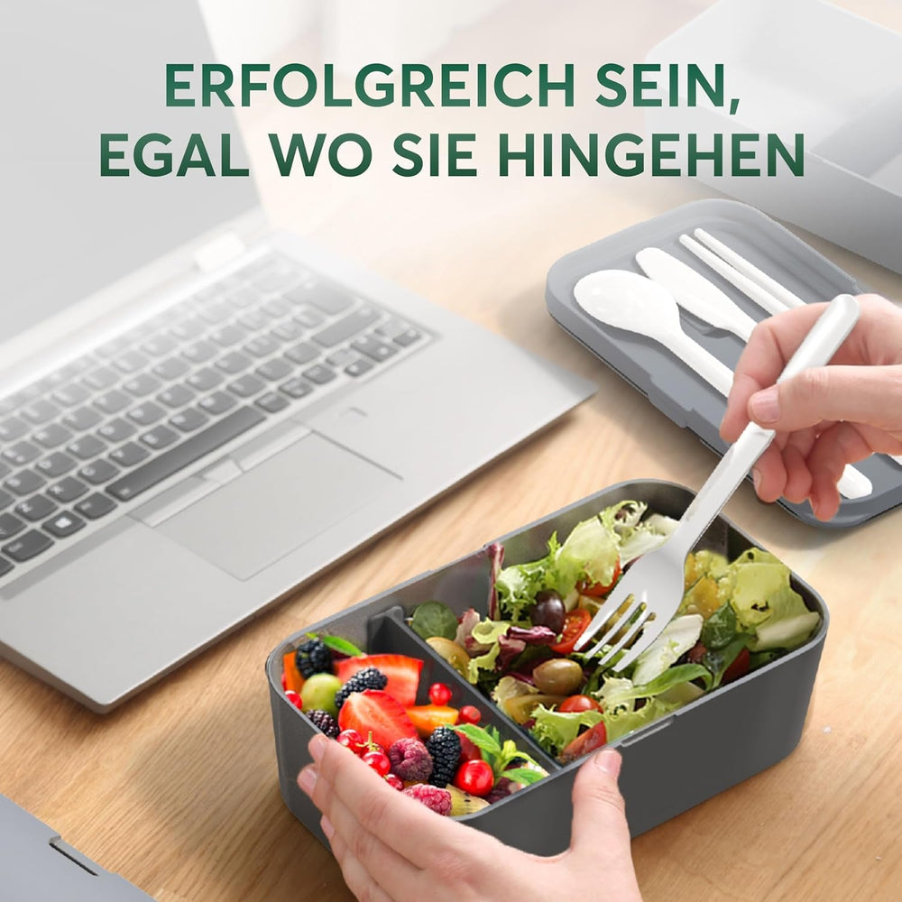 Boîte à lunch Umami pour adultes, boîte à bento empilable avec 4 couverts et compartiments, boîte à lunch adulte, récipient à salade à emporter, boîte à lunch pique-nique/bureau, gris anthracite, boîtes de conservation des aliments 1500 ml Naty Shop