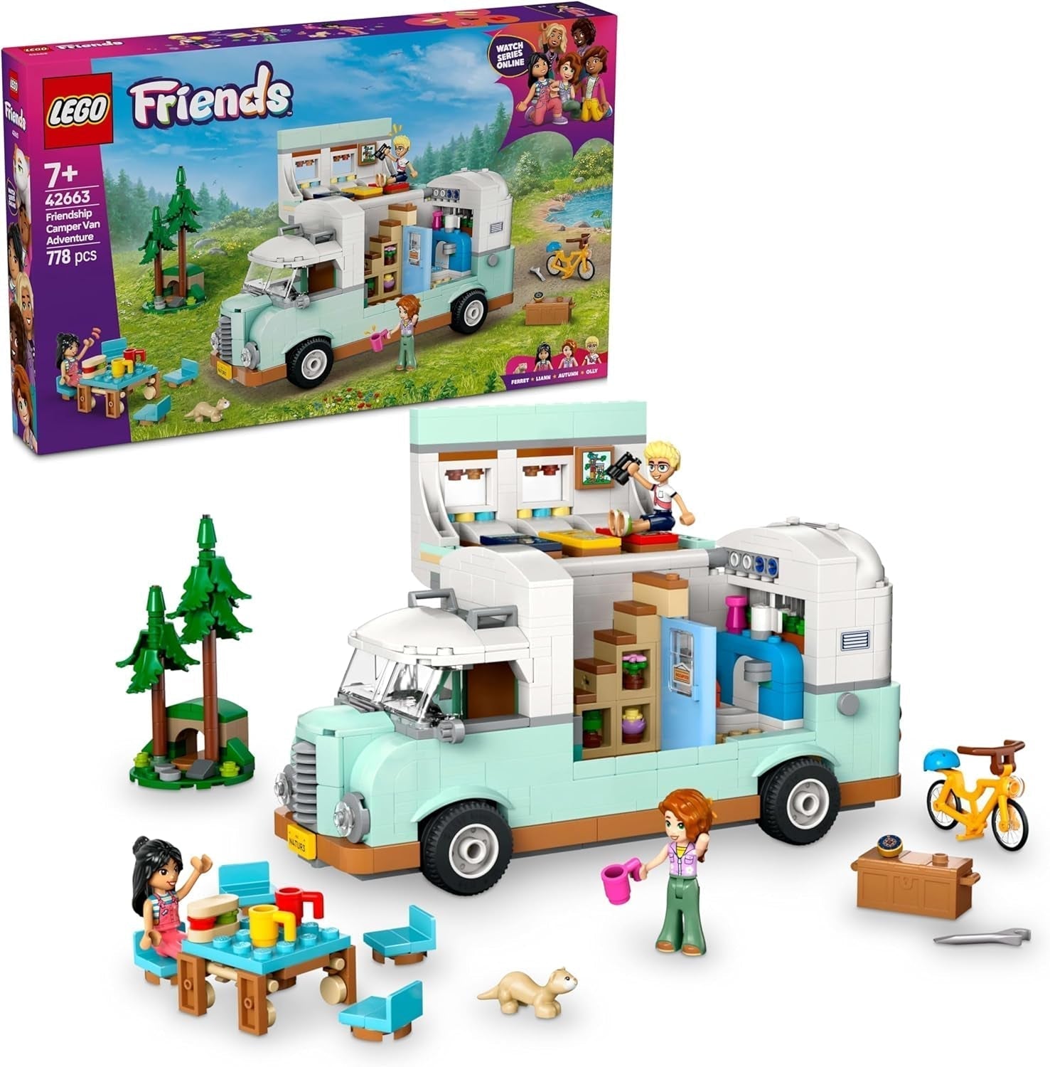 LEGO Friends Caravan, jeu de construction de rôle avec une caravane jouet, cadeau pour les filles à partir de 7 ans, ensemble de jeu créatif avec 3 figurines et figurine d'animal furet 42663 Ensembles de construction Besuche den LEGO-Store Default Title