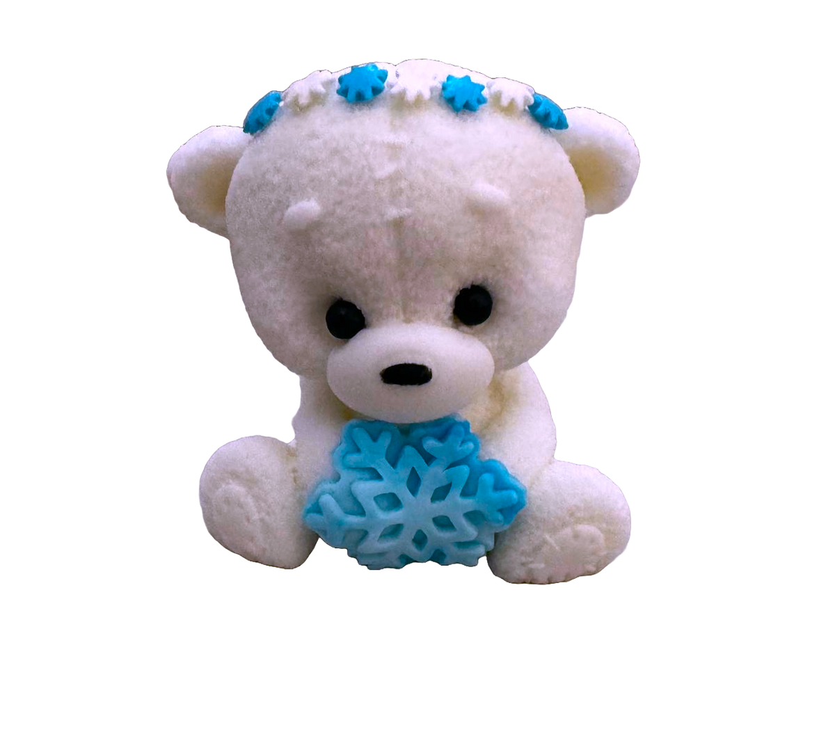 Decoratiune comestibila din pasta de zahar, Ursulet cu fulg albastru Decoratiuni din Pasta de Zahar Naty Shop
