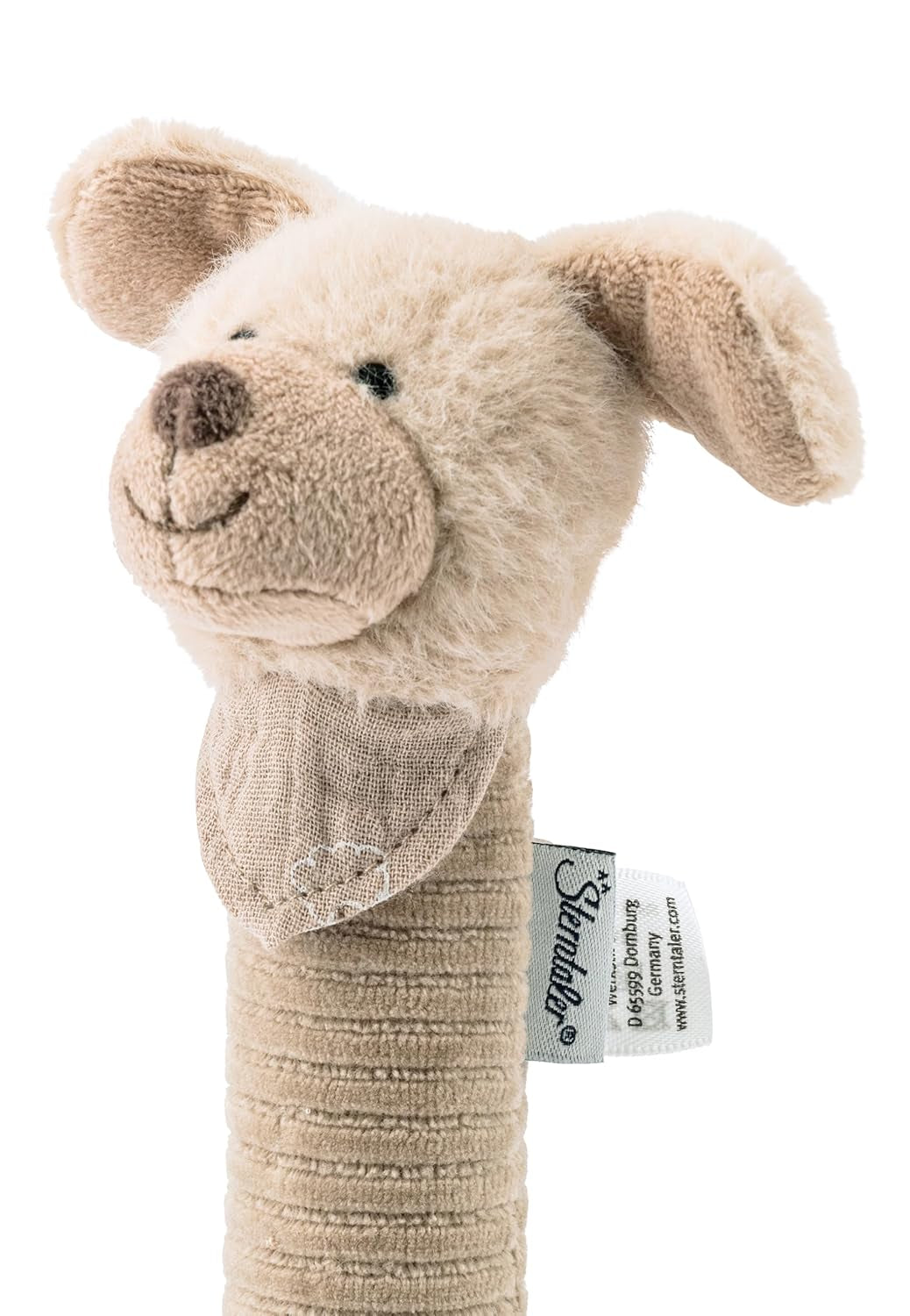 Sterntaler Baby Squeaker Lucky Dog - Jouet pour bébé en matériau doux et moelleux avec cordon - Jouet à attraper pour enfants - Premières tentatives d'attraper et de jouer, gris-beige Bebe Toys Naty Shop